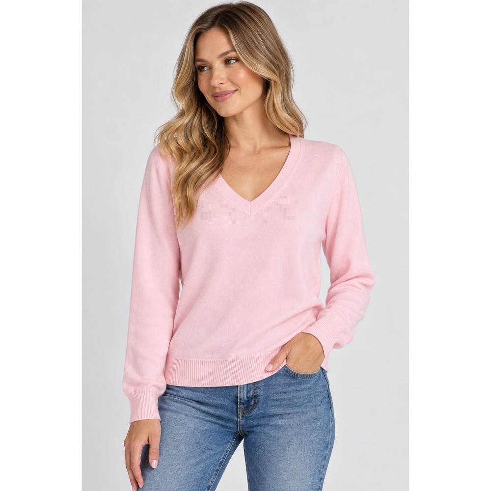 Croft & Barrow Womens Sweater XL Light Pink V-Neck Long Sleeve Knit Quiet Luxury